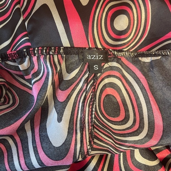 Aziz Retro Y2K Satin 60's Go-go Psychedelic Print Mini Halter Dress Women's S - Picture 7 of 10